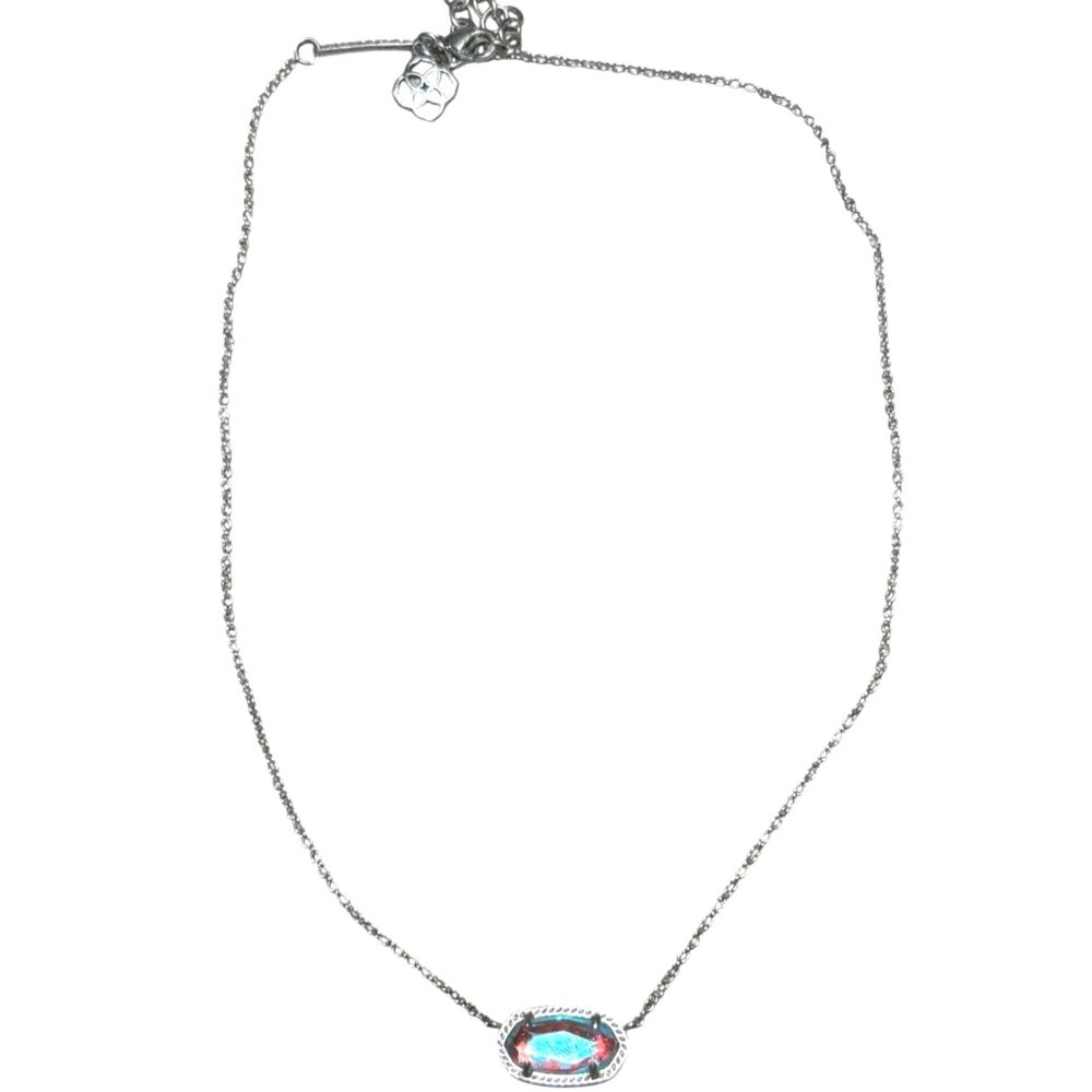 Kendra Scott Silver Elisa Dichroic Glass Fixed Pendant Necklace Color Changing